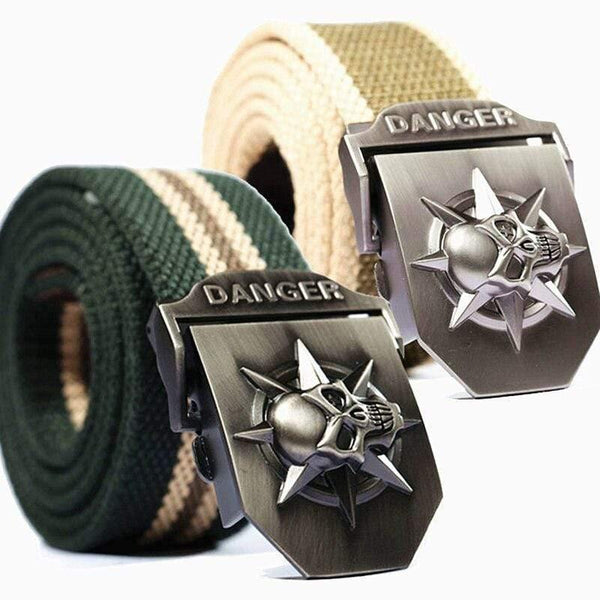 Men's Canvas Belt Skull Metal Tactics Woven Belt Canvas Belt Casual Pants Cool Wild Gift For Men Belts Skull Large Size