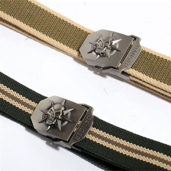 Men's Canvas Belt Skull Metal Tactics Woven Belt Canvas Belt Casual Pants Cool Wild Gift For Men Belts Skull Large Size