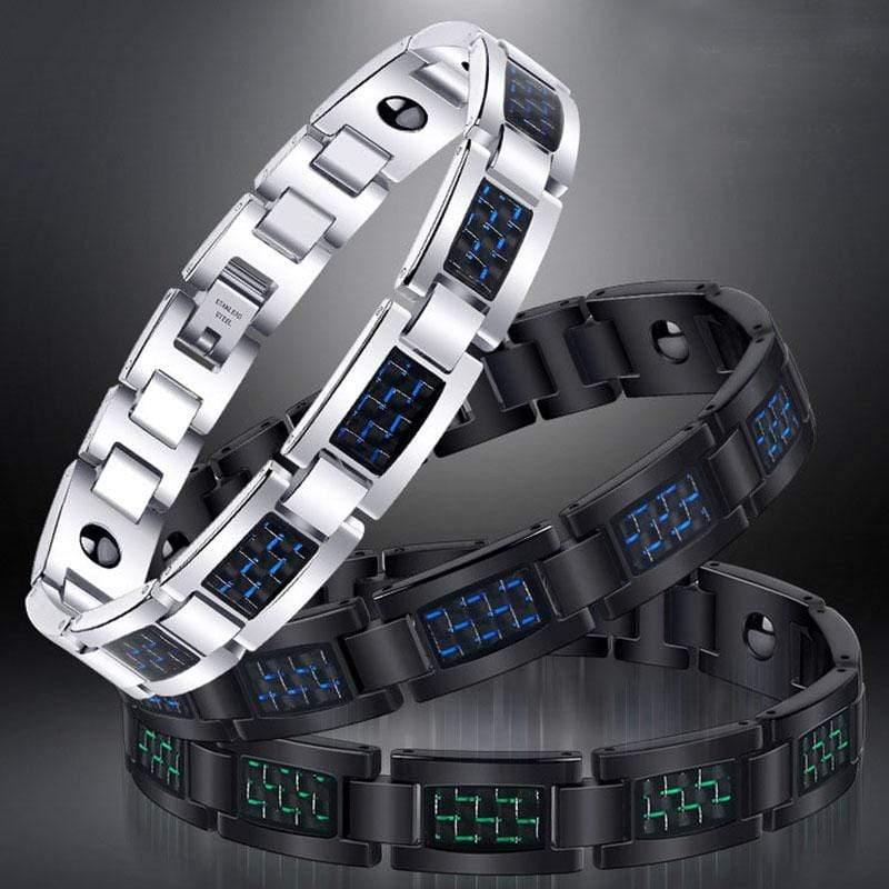 Planet Gates Men's Carbon Fiber Tourmaline Energy Balance Bracelet Health Care Jewelry Hologram Germanium Magnetic Therapy Bracelets healing