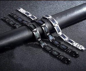 Planet Gates Men's Carbon Fiber Tourmaline Energy Balance Bracelet Health Care Jewelry Hologram Germanium Magnetic Therapy Bracelets healing