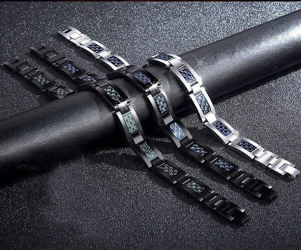Planet Gates Men's Carbon Fiber Tourmaline Energy Balance Bracelet Health Care Jewelry Hologram Germanium Magnetic Therapy Bracelets healing