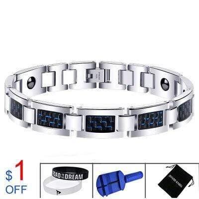Planet Gates Men's Carbon Fiber Tourmaline Energy Balance Bracelet Health Care Jewelry Hologram Germanium Magnetic Therapy Bracelets healing