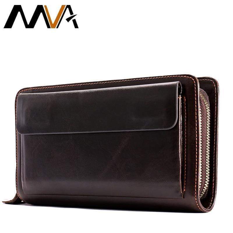 Planet Gates Men's Clutch Male Wallet Men's Genuine Leather Double Zipper Clutch Bags purse for men Passport Phone Wallets credit card