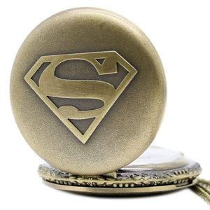 Planet Gates Men's Cool Superman Bronze Quartz Pocket Watch Necklace Pendant Fob Chain Boy Watches Gift Box relojes de bolsillo