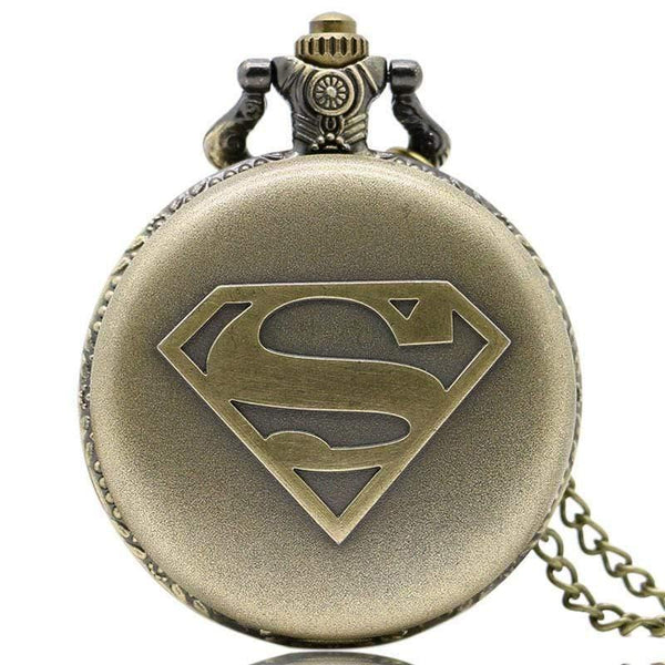 Planet Gates Men's Cool Superman Bronze Quartz Pocket Watch Necklace Pendant Fob Chain Boy Watches Gift Box relojes de bolsillo