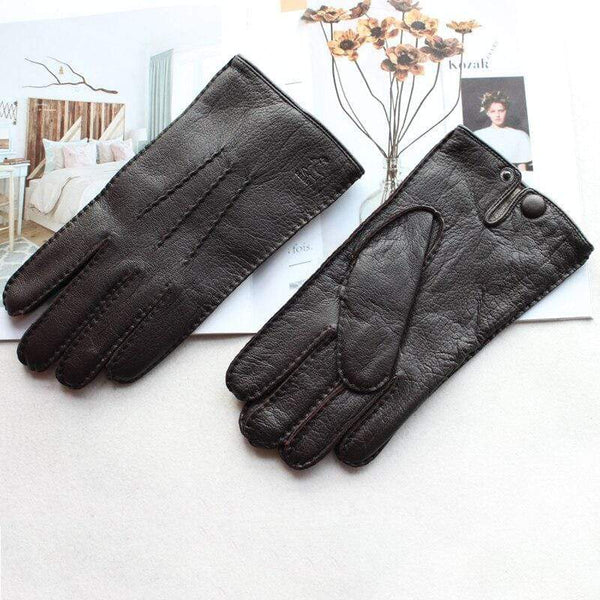 Planet Gates Men's Fashion Deerskin Gloves Colour Touch Screen Hand-Stitched Wool Lining Genuine Leather Gloves
