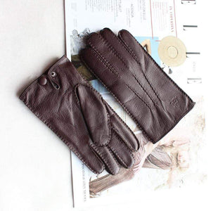 Planet Gates Men's Fashion Deerskin Gloves Colour Touch Screen Hand-Stitched Wool Lining Genuine Leather Gloves