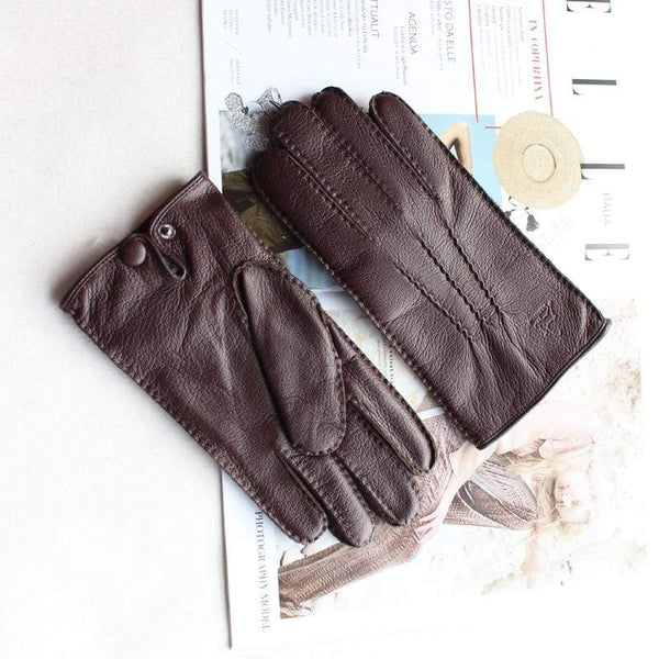 Planet Gates Men's Fashion Deerskin Gloves Colour Touch Screen Hand-Stitched Wool Lining Genuine Leather Gloves