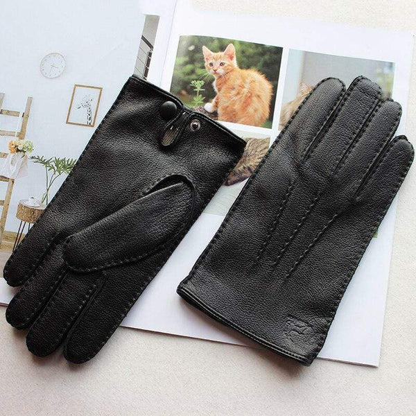 Planet Gates Men's Fashion Deerskin Gloves Colour Touch Screen Hand-Stitched Wool Lining Genuine Leather Gloves