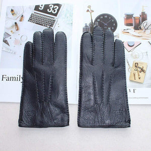 Planet Gates Men's Fashion Deerskin Gloves Colour Touch Screen Hand-Stitched Wool Lining Genuine Leather Gloves