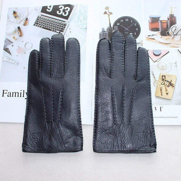 Planet Gates Men's Fashion Deerskin Gloves Colour Touch Screen Hand-Stitched Wool Lining Genuine Leather Gloves