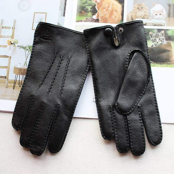 Planet Gates Men's Fashion Deerskin Gloves Colour Touch Screen Hand-Stitched Wool Lining Genuine Leather Gloves