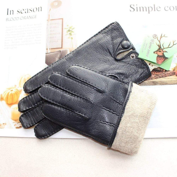 Planet Gates Men's Fashion Deerskin Gloves Colour Touch Screen Hand-Stitched Wool Lining Genuine Leather Gloves