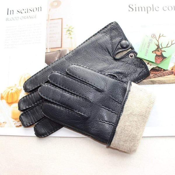 Planet Gates Men's Fashion Deerskin Gloves Colour Touch Screen Hand-Stitched Wool Lining Genuine Leather Gloves