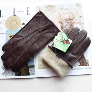 Planet Gates Men's Fashion Deerskin Gloves Colour Touch Screen Hand-Stitched Wool Lining Genuine Leather Gloves