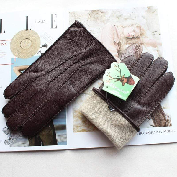Planet Gates Men's Fashion Deerskin Gloves Colour Touch Screen Hand-Stitched Wool Lining Genuine Leather Gloves