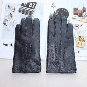 Planet Gates Men's Fashion Deerskin Gloves Colour Touch Screen Hand-Stitched Wool Lining Genuine Leather Gloves