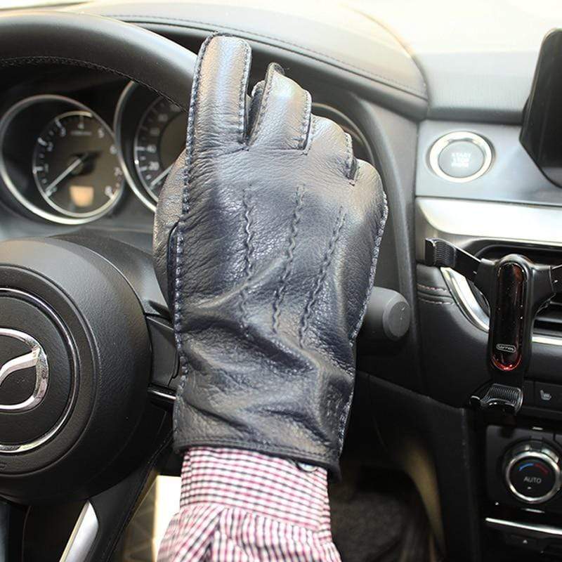 Planet Gates Men's Fashion Deerskin Gloves Colour Touch Screen Hand-Stitched Wool Lining Genuine Leather Gloves