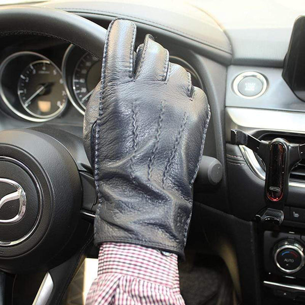 Planet Gates Men's Fashion Deerskin Gloves Colour Touch Screen Hand-Stitched Wool Lining Genuine Leather Gloves