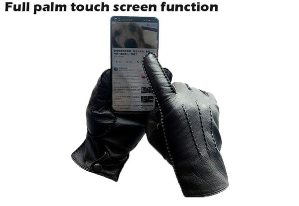 Planet Gates Men's Fashion Deerskin Gloves Colour Touch Screen Hand-Stitched Wool Lining Genuine Leather Gloves