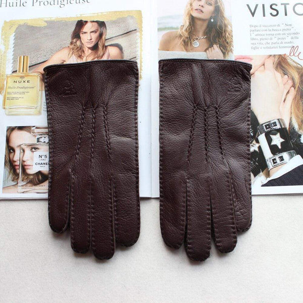 Planet Gates Men's Fashion Deerskin Gloves Colour Touch Screen Hand-Stitched Wool Lining Genuine Leather Gloves