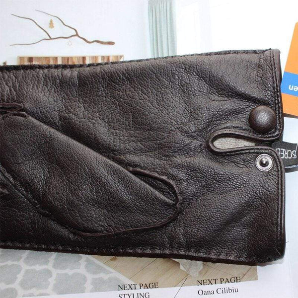 Planet Gates Men's Fashion Deerskin Gloves Colour Touch Screen Hand-Stitched Wool Lining Genuine Leather Gloves