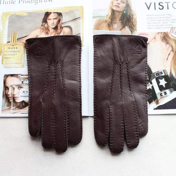 Planet Gates Men's Fashion Deerskin Gloves Colour Touch Screen Hand-Stitched Wool Lining Genuine Leather Gloves