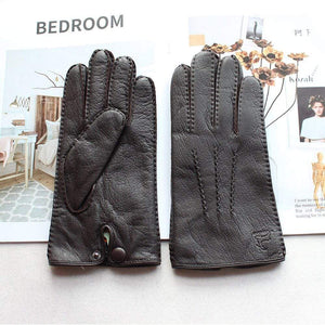 Planet Gates Men's Fashion Deerskin Gloves Colour Touch Screen Hand-Stitched Wool Lining Genuine Leather Gloves