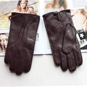 Planet Gates Men's Fashion Deerskin Gloves Colour Touch Screen Hand-Stitched Wool Lining Genuine Leather Gloves