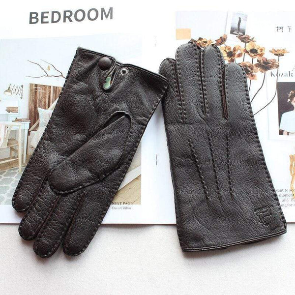 Planet Gates Men's Fashion Deerskin Gloves Colour Touch Screen Hand-Stitched Wool Lining Genuine Leather Gloves