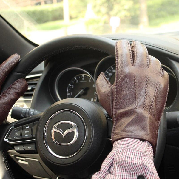 Planet Gates Men's Fashion Deerskin Gloves Colour Touch Screen Hand-Stitched Wool Lining Genuine Leather Gloves