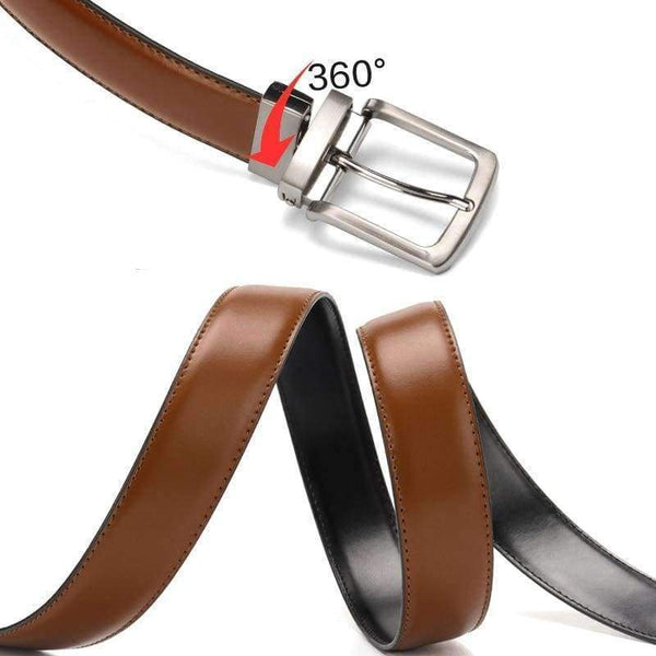 Planet Gates Men's Genuine Leather Belt Reversible For Jeans Male Rotated Buckle Dress Belts Designer Cowskin Leather Belts For Men Black
