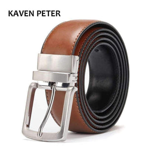 Planet Gates Men's Genuine Leather Belt Reversible For Jeans Male Rotated Buckle Dress Belts Designer Cowskin Leather Belts For Men Black