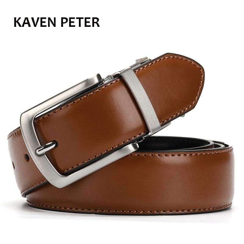 Planet Gates Men's Genuine Leather Belt Reversible For Jeans Male Rotated Buckle Dress Belts Designer Cowskin Leather Belts For Men Black