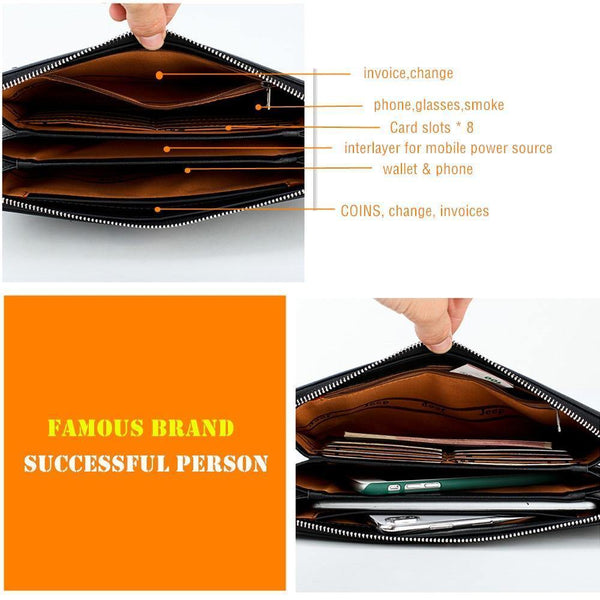 Planet Gates Men's Handbag Day Clutches Bags For Phone High Quality Spilt Leather Wallet Hand bag Large Capacity Male