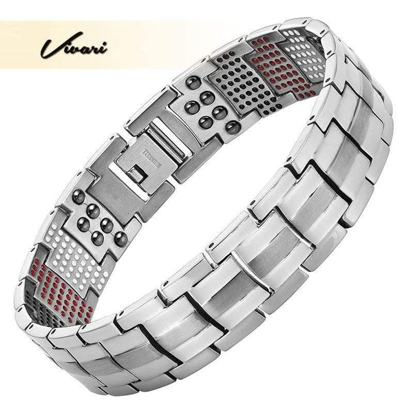 Planet Gates Men's Health Magnetic Bracelet For Men Silver Plated Pure Titanium Bangle Magnetic Ion Germanium Far Infar Red Bracelets
