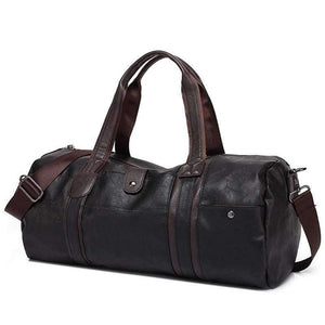 Planet Gates Men's Large Capacity PU Leather Sports Bag Gym Bag Fitness Sport Bags Travel Shoulder Handbag Male Bag Black Brown