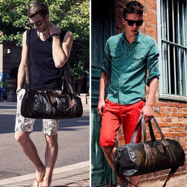 Planet Gates Men's Large Capacity PU Leather Sports Bag Gym Bag Fitness Sport Bags Travel Shoulder Handbag Male Bag Black Brown