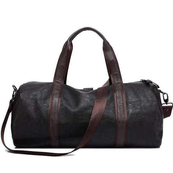 Planet Gates Men's Large Capacity PU Leather Sports Bag Gym Bag Fitness Sport Bags Travel Shoulder Handbag Male Bag Black Brown