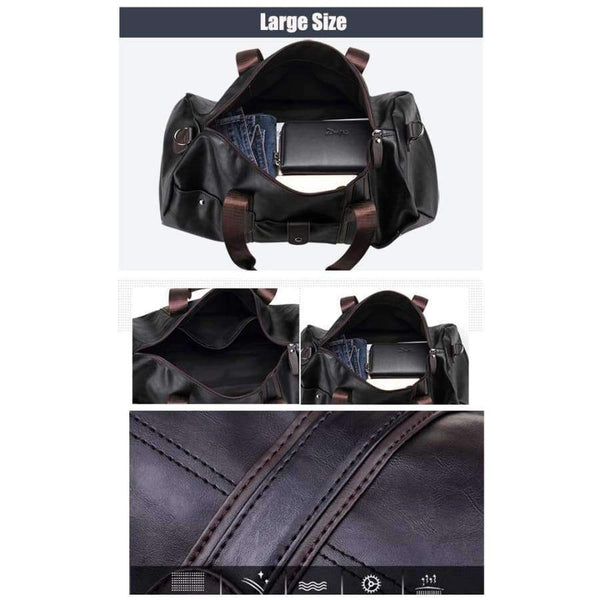 Planet Gates Men's Large Capacity PU Leather Sports Bag Gym Bag Fitness Sport Bags Travel Shoulder Handbag Male Bag Black Brown