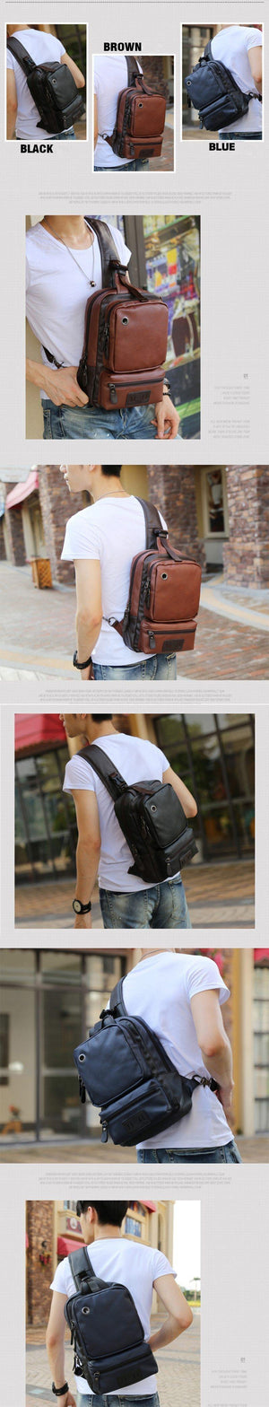 Planet Gates Men's Shoulder Bag Vintage Men Crossbody Bag Men Chest Bags Casual Fashion PU Leather Men Messenger Bag