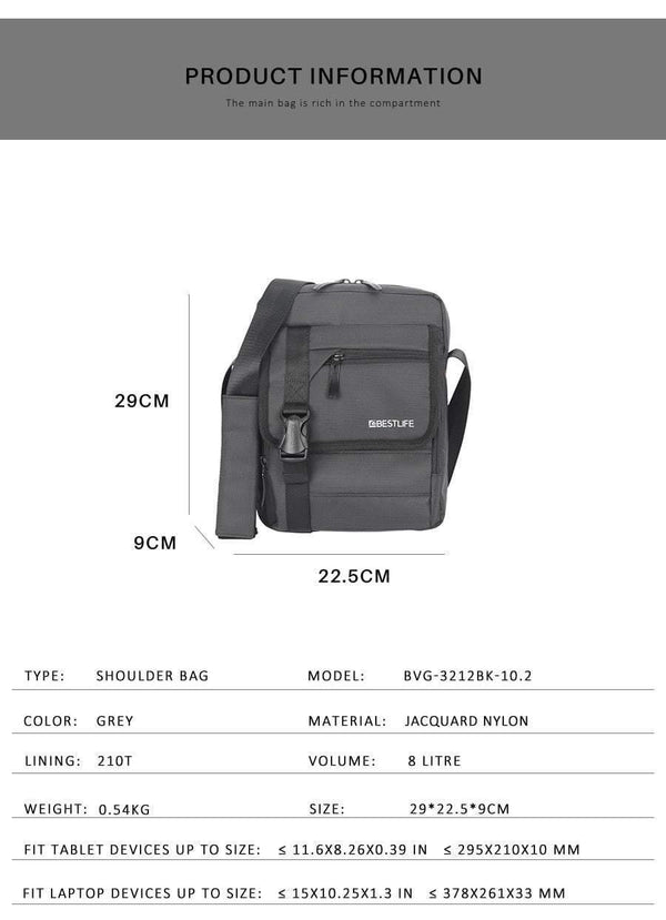 Planet Gates Men's Shoulder Messenger Bag 10.2" Business Briefcase Crossbody Messenger Bags Multifunction Men Nylon Shoulder Satchel