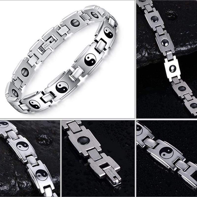 Planet Gates Men's Slivertone Magnet Tai Chi Hematite Bracelets Stainless Steel Magnetic Bio Energy Therapy Male Wristands Accessories