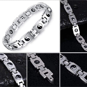 Planet Gates Men's Slivertone Magnet Tai Chi Hematite Bracelets Stainless Steel Magnetic Bio Energy Therapy Male Wristands Accessories