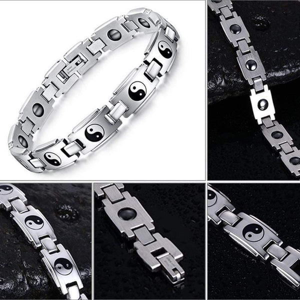 Planet Gates Men's Slivertone Magnet Tai Chi Hematite Bracelets Stainless Steel Magnetic Bio Energy Therapy Male Wristands Accessories