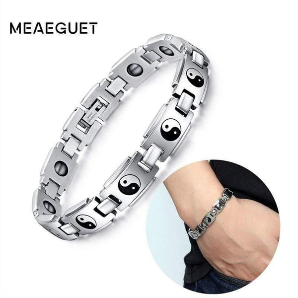 Planet Gates Men's Slivertone Magnet Tai Chi Hematite Bracelets Stainless Steel Magnetic Bio Energy Therapy Male Wristands Accessories