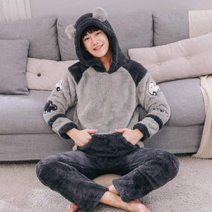 Planet Gates Men's Thicken Warm Pajama Sets Couples Winter Soft Flannel Pajama Cars Printing Long Sleep Lounge