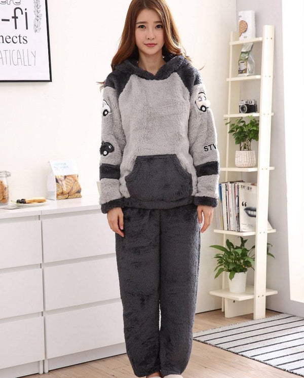 Planet Gates Men's Thicken Warm Pajama Sets Couples Winter Soft Flannel Pajama Cars Printing Long Sleep Lounge