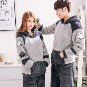 Planet Gates Men's Thicken Warm Pajama Sets Couples Winter Soft Flannel Pajama Cars Printing Long Sleep Lounge