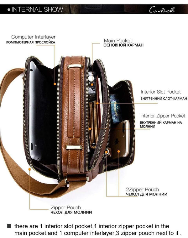 Planet Gates Men's Travel Bag Casual Men Messenger Bags High Quality Brand Genuine Leather Crossbody Bags For Mini Laptop